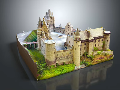 Detailed Ancient Castle Architecture Model Featuring Towers Stone Walls and Green Grass 3d model