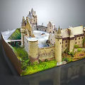 Detailed Ancient Castle Architecture Model Featuring Towers Stone Walls and Green Grass