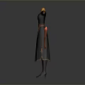 Traditional Black Dress With Orange Gold Decorations And Red Belt Accessory