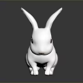 White Rabbit 3D Model Figurine With Long Ears Brown Eyes Sitting On Reflective Black Surface