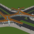 Modern Landscape Bridge With Cross Structure Urban Roads Vehicles And Trees