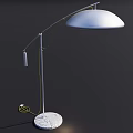 Modern Arched Floor Lamp With White Shade And Round Marble Base On Dark Background