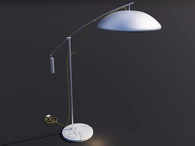 Modern Arched Floor Lamp With White Shade And Round Marble Base On Dark Background 3d model