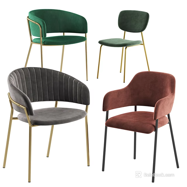 Modern Leisure Chairs With Colorful Velvet Upholstery And Metal Legs Design 3d model 
