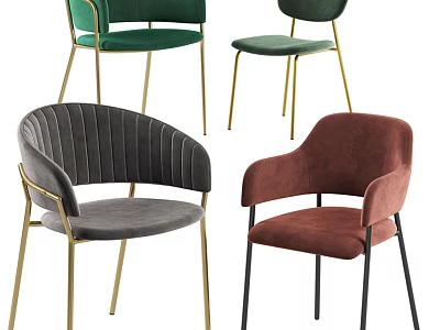 Modern Leisure Chairs With Colorful Velvet Upholstery And Metal Legs Design 3d model
