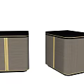 Two Stylish Modern Nightstands With Wooden Body Black Top And Gold Trim Details