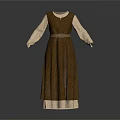 Casual Brown Long Sleeved Dress With Beige Inner Layer And Waist Belt For Everyday Use