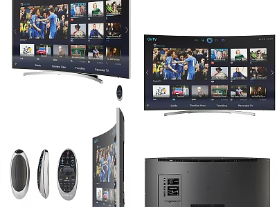 Smart Curved TV Displaying Multiple Apps With Remote Control And Back Ports 3d model