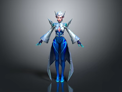 Game Movie Character Elf Like In Blue Silver Outfit With Glowing Accents And Armored Shoulders 3d model