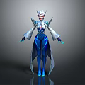 Game Movie Character Elf Like In Blue Silver Outfit With Glowing Accents And Armored Shoulders