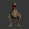 3D Rendered Tyrannosaurus Rex Character Standing with Open Mouth Exposed Teeth on Dark Background