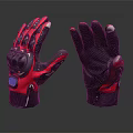 Pair of Black and Red Leather Gloves With Protective Design And Blue Accent