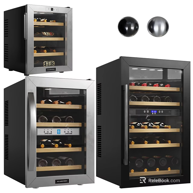 Modern Wine Cooler Design With Glass Door Stainless Steel And Wooden Shelves For Wine Storage 3d model 