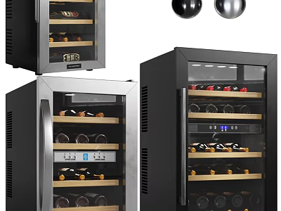 Modern Wine Cooler Design With Glass Door Stainless Steel And Wooden Shelves For Wine Storage 3d model