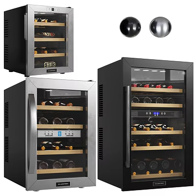 Modern Wine Cooler Design With Glass Door Stainless Steel And Wooden Shelves For Wine Storage 3d model
