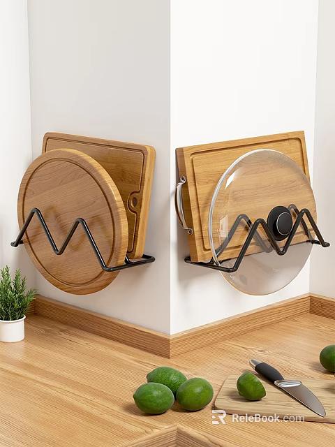 Wall Mounted Wooden Bathroom Cabinet Rack With Metal Storage Holder Organizer 3d model 
