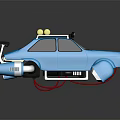 Blue Custom Compact Car With Yellow Roof Rack And Futuristic Front Parts