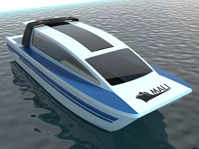 Modern Blue and White Yacht with Sleek Design Named MALI Floating on Calm Water 3d model Modern Blue and White Yacht with Sleek Design Named MALI Floating on Calm Water 3d model