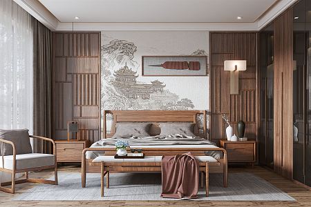 New Chinese Bedroom Simple Bedroom 3d model