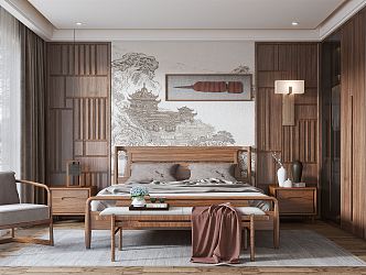 New Chinese Bedroom Simple Bedroom 3d model