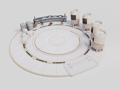 Futuristic Circular Scenic Structure Design With Control Console And Cylindrical Units 3d model