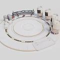 Futuristic Circular Scenic Structure Design With Control Console And Cylindrical Units