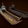 Two Cargo Ships With Open Decks And Industrial Structural Design 3d model