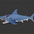 Detailed Blue Shark Figure With Open Mouth Sharp Teeth And Red Blood