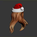 Back View Of Golden Brown Long Hair Wearing Red Santa Hat