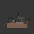 Rustic Spiked Tent Building With Wooden Steps Stone Platform And Surrounding Stones