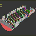 3D Model of Stadium Seating Structure With Tiered Rows and White Framework 3d model