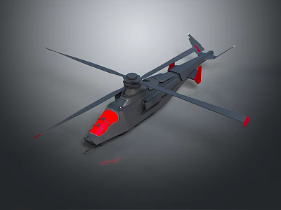 Sleek Gray Helicopter With Red Cockpit And Black Rotor Blades Design 3d model