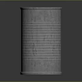 Silver Industrial Metal Can With Ribbed Surface Standing On Dark Shiny Background