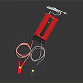 Red Car Battery Charger With Digital Display Black Handle And Cables With Clamps