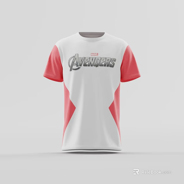 White And Pink Avengers Themed T shirt With 2023 Logo And Contrast Color Sleeves 3d model 