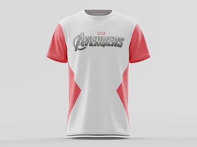 White And Pink Avengers Themed T shirt With 2023 Logo And Contrast Color Sleeves 3d model