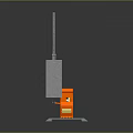 Industrial Mechanical Equipment with Extended Metal Arm and Orange Control Unit on Platform