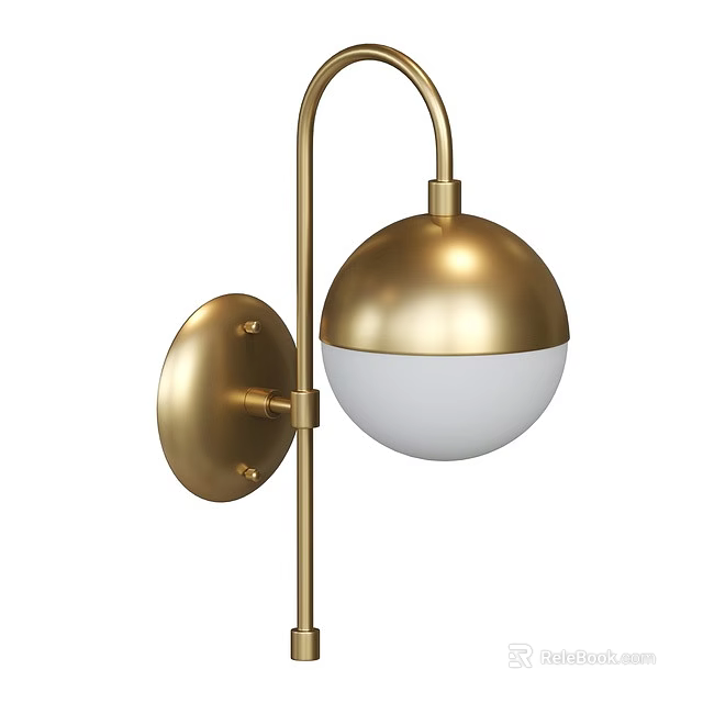 Modern Gold Brass Wall Sconce With Spherical White Lamp Shade Design 3d model 