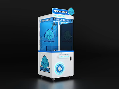 MEDIAKIT Claw Machine Amusement Equipment Featuring Transparent Window White Blue Design and Mobile Wheels 3d model