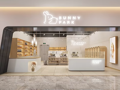 Modern Bunny Park Shop Front With Illuminated Signage Rabbit Logo And Neat Shelves Counter 3d model