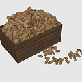 Wooden Box Filled With Wine Corks And Scattered Cork Pieces On White Background