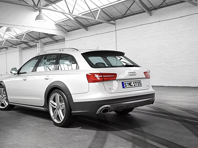 White Audi Avant Station Wagon In Indoor Garage With Tire Tracks On Floor 3d model