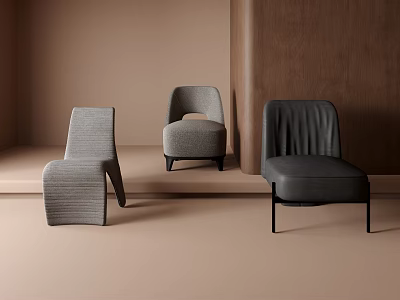 Modern Accent Chairs With Different Styles Gray And Dark Gray Upholstery Light Brown Background 3d model