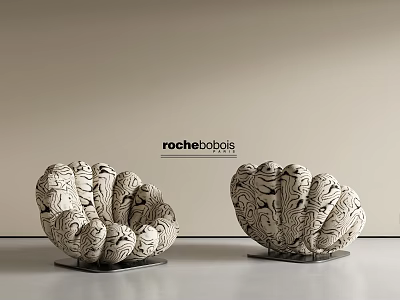 Unique Shell Shaped Single Sofa With Black And White Pattern By Rochebobois 3d model