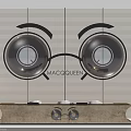 MACGQUEEN Modern Reception Desk With Circular Windows And Striped Wall Panel Design 3d model