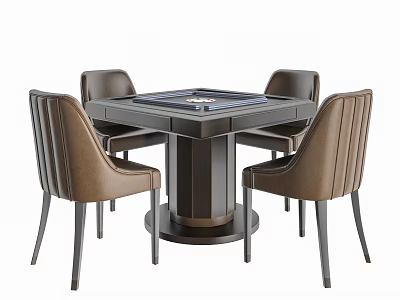 Modern Square Entertainment Table With Four Leather Chairs And Elegant Sturdy Base 3d model