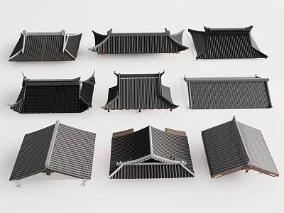Traditional Chinese Roof Components With Various Styles And Detailed Black Gray Designs 3d model