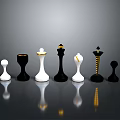 Stylish Modern Chess Pieces Featuring White Black Bodies And Gold Accents