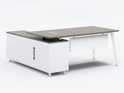 Modern Office Desk With White Cabinet Gray Tabletop And Functional Drawer Design 3d model