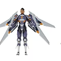 Game Movie Character With Mechanical Wings Futuristic Armor And Energy Sword